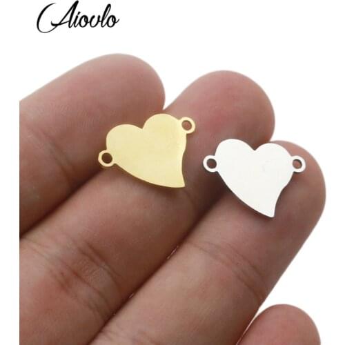 Aiovlo 5pcs/lot 15*18mm Stainless Steel Gold Distortion Heart Charm Connector for Bracelet Necklace Pendants Diy Jewelry Making