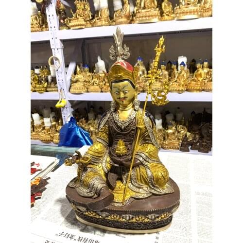 48CM large HOME temple Talisman efficacious Protection Tibet Nepal Buddhism Padmakara Guru Rinpoche Buddha Gilding brass statue