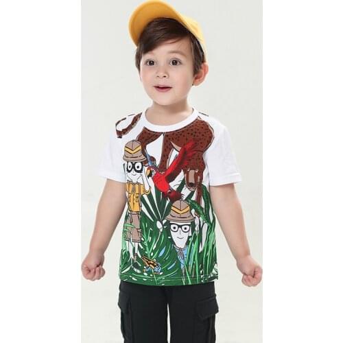 New Arrivals Children Cartoon Print T-shirt Boy Jungle Funny Tee Tops Clothes For Kids Summer Short Tshirt Costume