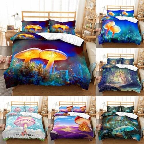 Home Textile Luxury 3D Mushroom Print 2/3Pcs Comfortable Duvet Cover PillowCase Bedding Sets Queen and King EU/US/AU Size