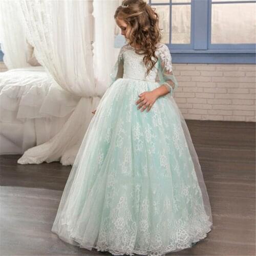 Elegant Flower Girl Dress for Wedding Lace Applique Fluffy Tulle Party Gown Half sleeve O-Neck Holy Communion pageant Dresses