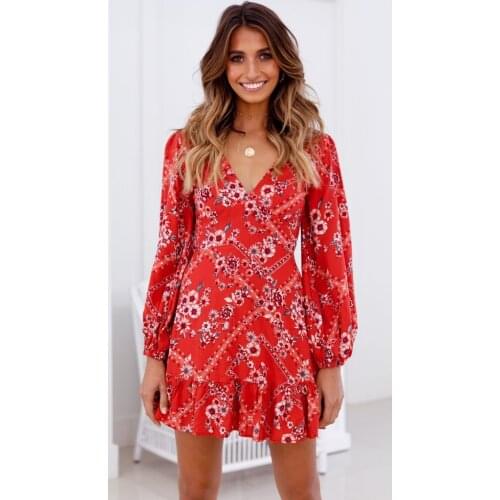 Europe and the United States foreign trade new speed sell through amazon autumn printing v-neck nine points sleeve chiffon dress