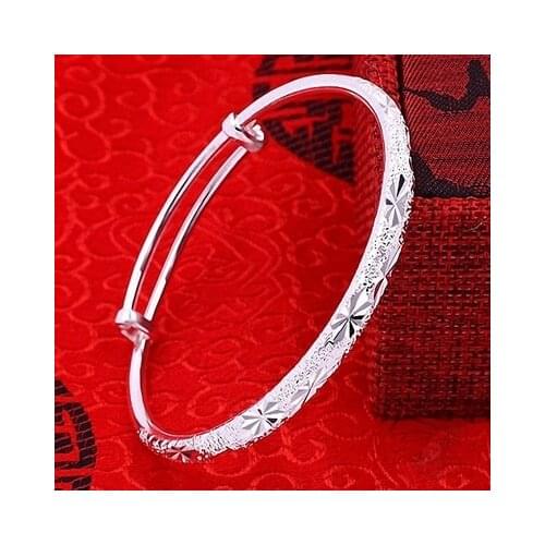 Hot new Fashion 925 Sterling Silver Bracelets for Women Frosted shiny stars bangles adjustable Jewelry wedding Party fine Gifts