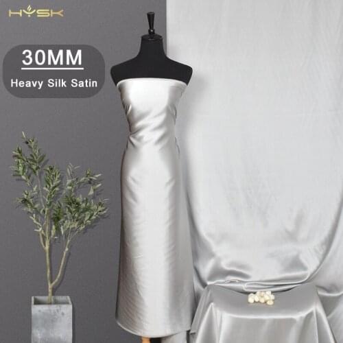 HYSK 100% Pure Silk Satin Fabric Silver Solid Color natural Charmeuse Fabrics by The Yard for Sewing Apparel Width 44 inch CD212