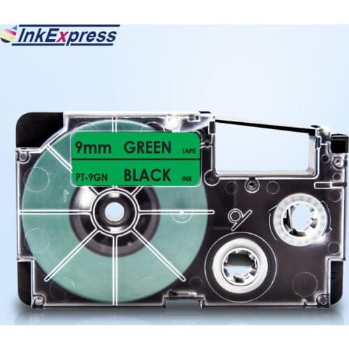 InkExpress 9mm XR-9GN Tape For CASIO XR-9GN Label Tape Black on Green Printer Ribbon XR 9GN For CASIO Label Maker KL-100 KL-120