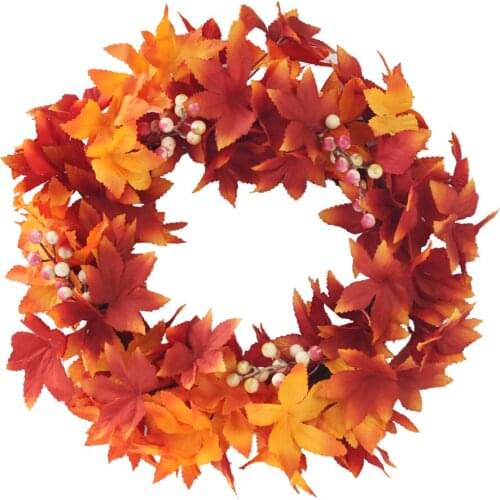 Artificial Plants Wreath Fake Flower Christmas Ornament Garden Decor Autumn Wall Hanging Pendant 18Inch Maple Berries Garland