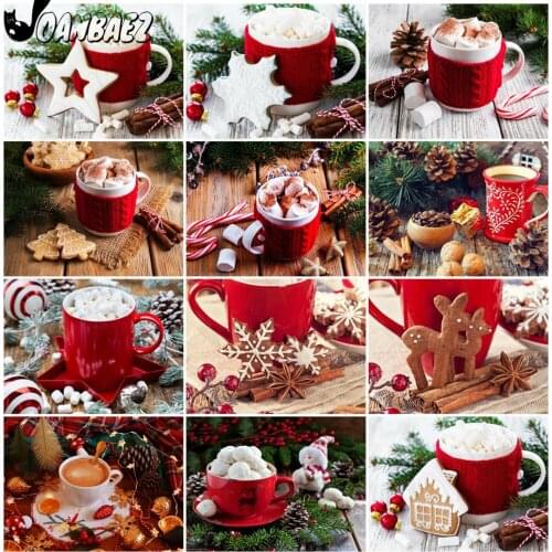 Red Coffee Biscuit Diamond Painting 5Ddiy Holiday Food Wall Art Diamond Embroidered Home Room Decoration Gift