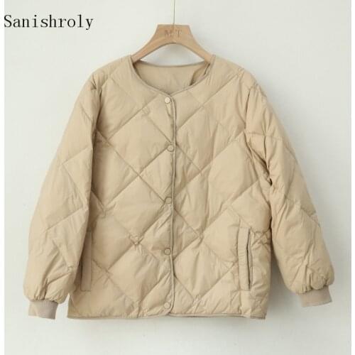 Autumn Winter O Neck Lightweight White Duck Down Coat Women Warm Short Oversize Down Jackets Female Fashion Lingge Basic Parkas