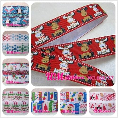 Q&N ribbon 7/8inch 22mm deer Christmas day printed grosgrain ribbon 50yds/roll free shipping for hair bow hair tie
