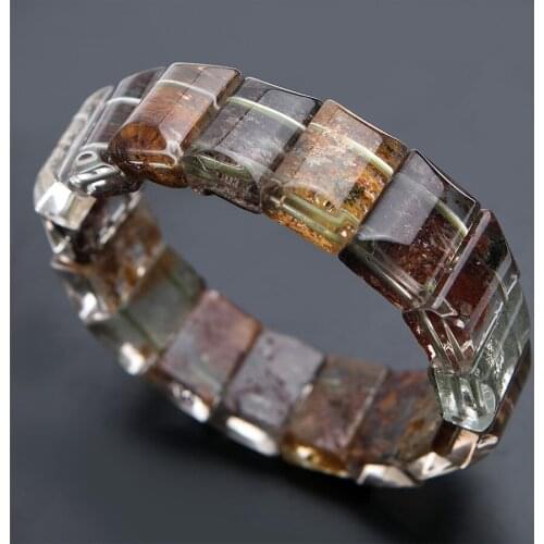 Genuine Natural Phantom Quartz Bracelet Woman Lady Rectangle Bead Crystal Stretch Bangle Bracelet Drop Shipping