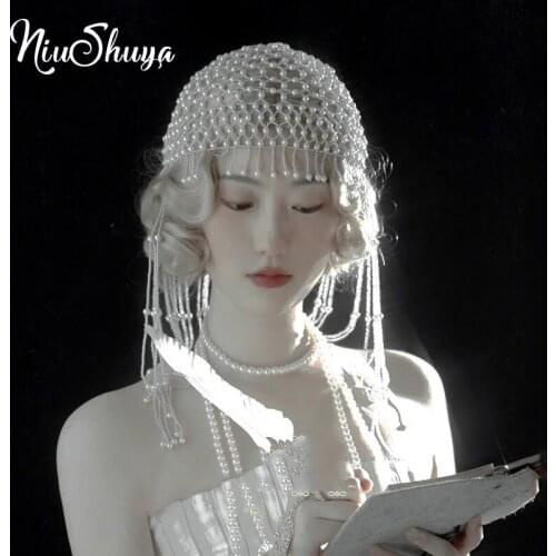NiuShuya Handmade Pearl Hat Hair Accessories Sweet Beaded Wedding Party Evening Dress Headpiece Hair Accessories