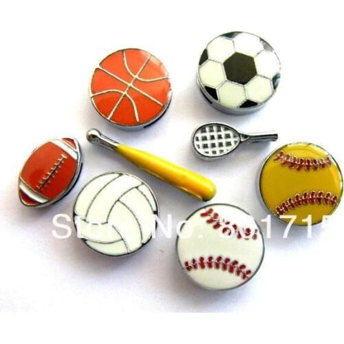 New hotsales! 8mm 100pcs zinc alloy mix style sportsballs shape slide Charmsfit wristband petcollar keychain