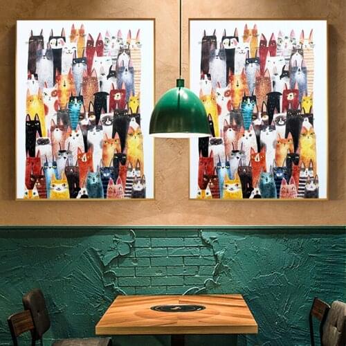 Cartoon Nordic Cat Dog Poster and Print Fashion Pet Decor Lovely Wall Art Pictures for Living Room Children Posters For Nursery