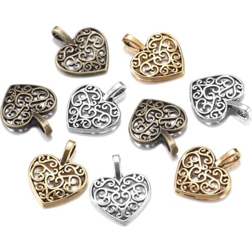 30pcs/Lot 15x18mm Tibetan Bronze Plated Charms Hollow Heart Pendants For Charm DIY Jewelry Making Bracelet Necklace Accessories