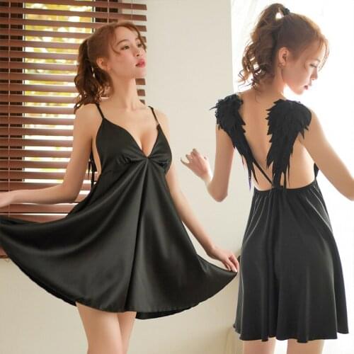 Backless Wings Sexy Lingerie Faux Silk Nightgowns Satin Sleepwear Night Dress Women Nighties Nightdress Nightgowns Women