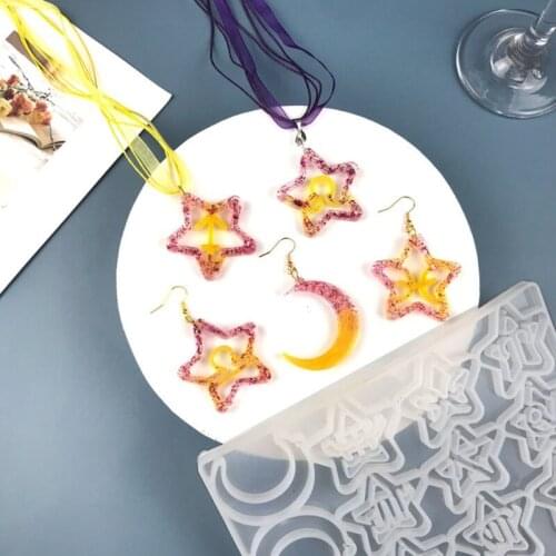 Shiny Glossy Silicone Molds 12 Constellation Stars Moon Earrings Mold DIY Pendant Jewelry Epoxy Resin Crafting Molds T84A