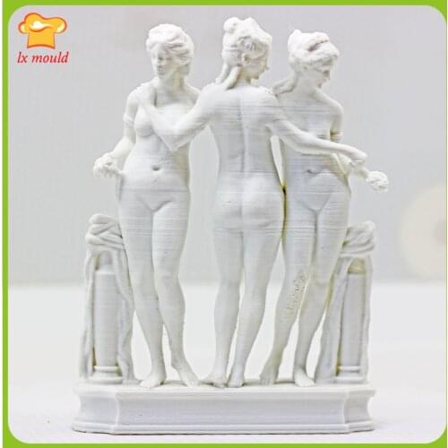 Ancient Greek Three Goddess Bathing Silicone Molds Naked Silicone Mould Suitable for Plaster Resin Candle Statue Moulds Body