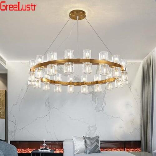 Modern K9 Crystal Led Pendant Light Lustres Nordic Gold Round Suspension Luminaire for Living Room Ceiling Pendant Lampara