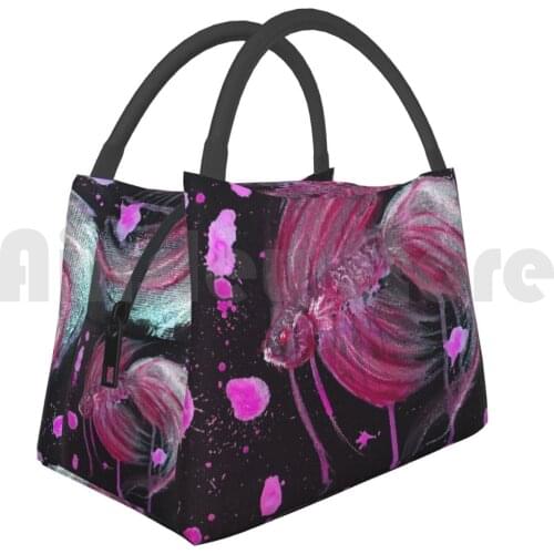Cooler Lunch Bag Picnic Bag Fuschia Splatter Betta Fuschia Betta Betta Fish Fish Splatter Abstract Tradtional