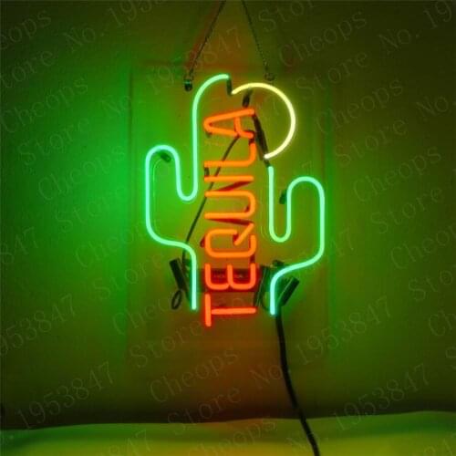 Tequila Cactus Gift Neon Signs Real Glass Tube Open Beer Bar Pub Homeroom Girlsroom Party Decor 14x9