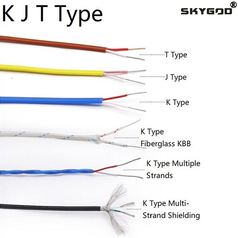 K J T Type Thermocouple Wire 2Cores PTFE Insulator Shielded Line GlassFiber High Temperature Measuring Line Compensation Cable