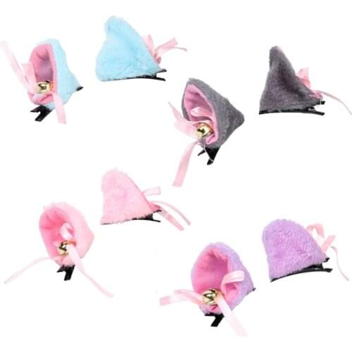 Ears Cosplay Hair Clips with Bell Bowknot Anime Lolita Fluffy Plush Hairpins Q0KE