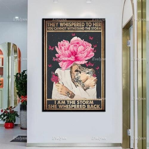 They Whispered To Her Vertical Poster/ Vintage Wall Art/ Vintage Art Canvas/ Headdress Flower Hippie Art Home Decor Print Gift