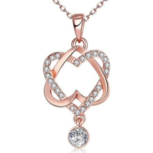 ZEMIOR Women Pendant Necklaces Fashion Hollow Heart To Heart Clear Cubic Zirconia Necklace Female Anniversary Jewelry New Arriva