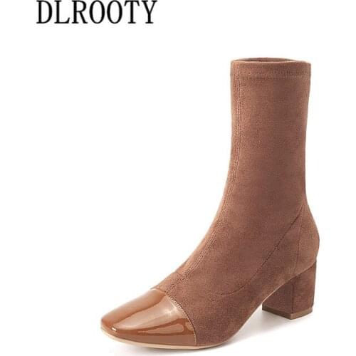 Women Ankle Martin Boots Winter Autumn Female Casual Shoes Woman High Heels 5 CM Fashion Platform Square Toe Slip On Solid