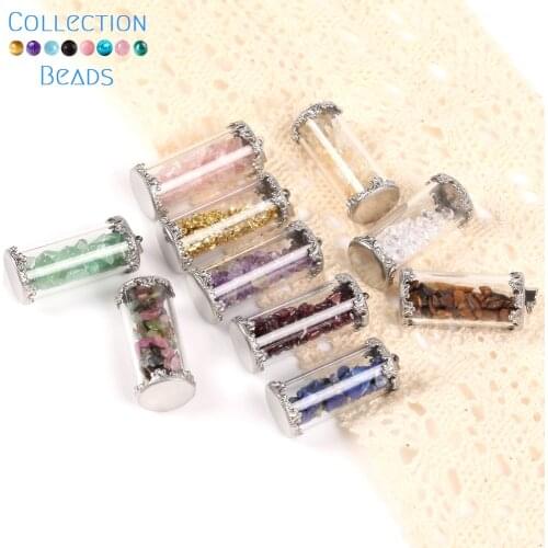 1/3 Pcs Wish Bottle Necklace Pendant Natural Chip Stone Garnet Tourmaline Amethyst Gravel Stainless Steel Drift Bottles Amulet