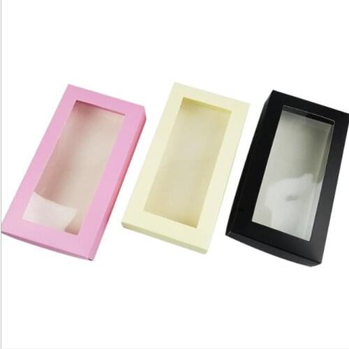 21*11*3.5CM Large Black white cover paper packing box with plastic pvc window wig gift wallet tie packaging paper carton box