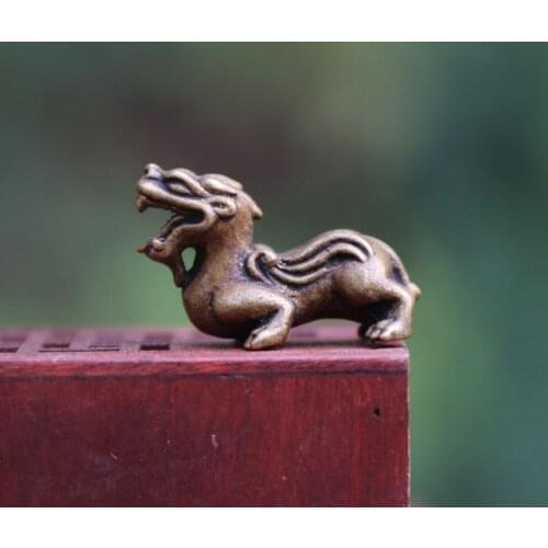 3 CM Tibet Pure Bronze Copper Foo Dog Lion kylin Unicorn Animal Amulet sculpture