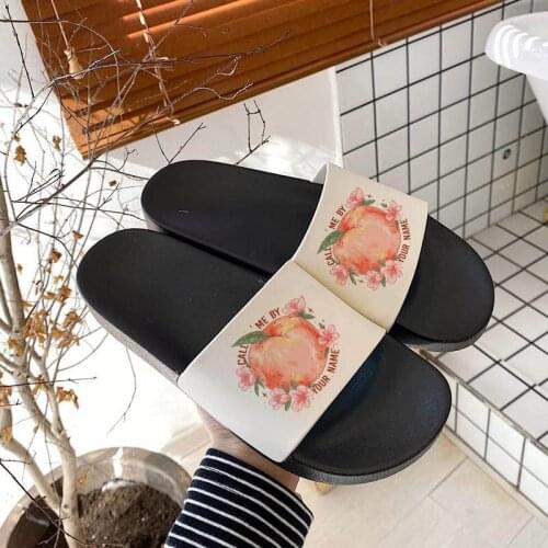 90s Girls Flat Shoes sandals 2021 women slippers Sweet peach fruit Print Lady slippers Summer casual Sandals for woman mujer
