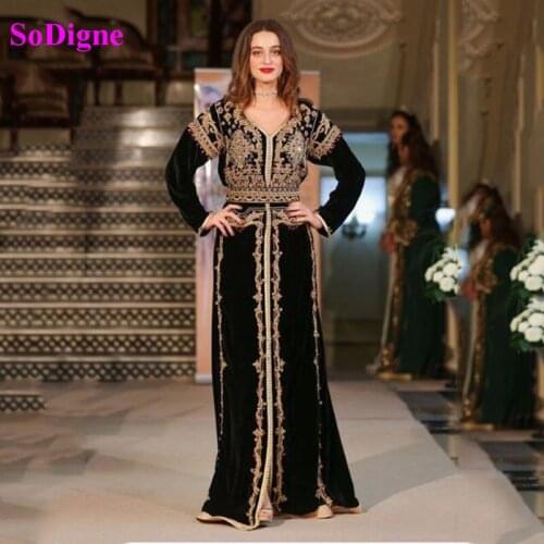 SoDigne Algerian Caftan Evening Dress Morocco Velvet Special occasion Dresses Lace Appliques Outfit Prom Dress Party Gowns