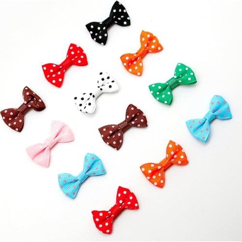 Dots Printed Satin Ribbon Bow Tie 25pcs 4x2.5cm Baby Girl Dress Accessories Gift Candy Box Decoration Gift Ribbons Bow Ties