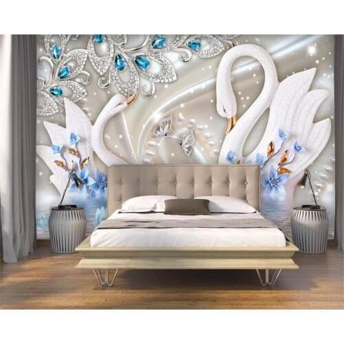 Beibehang Custom home background wall 3d wallpaper European luxury Diamond flower underwater swan TV background wall wallpaper