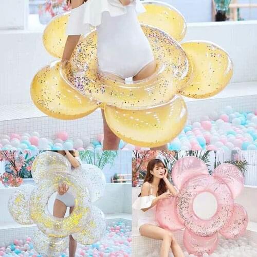 Hawaii Shiny Flower Swim Ring 140cm Sequin Inflatable Float Pool Toy Summer Beach Party Decoration Float Mattress Adult kid Gift