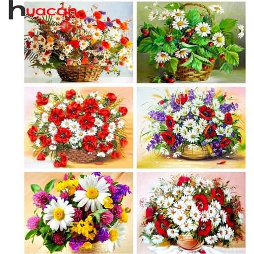 Huacan 5D Diamond Painting Daisy Vase Full Diamond Embroidery Flower Mosaic Cross Stitch Creative Hobbies Handicraft Home Decor