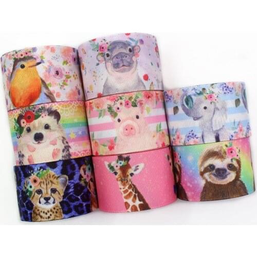 I-19906-2077,1-1/2‘’ 38mm,10 yards Cute animal Thermal transfer Printed grosgrain Ribbons,bow cap accessories and decorations