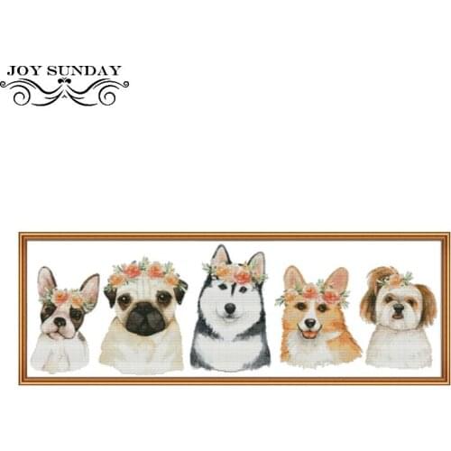 Joy Sunday Dog Cross Stitch Patterns Printed on Canvas 11ct 14ct DIY Handwork DMC Counted Chinese Embroidery kits Needlework Set