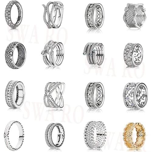 Classic S925 Honeycomb Lace Cosmic Stars Swirling Snake RING Intricate Lattice Band, logo Shimmering Leaves, Abundance Love Ring