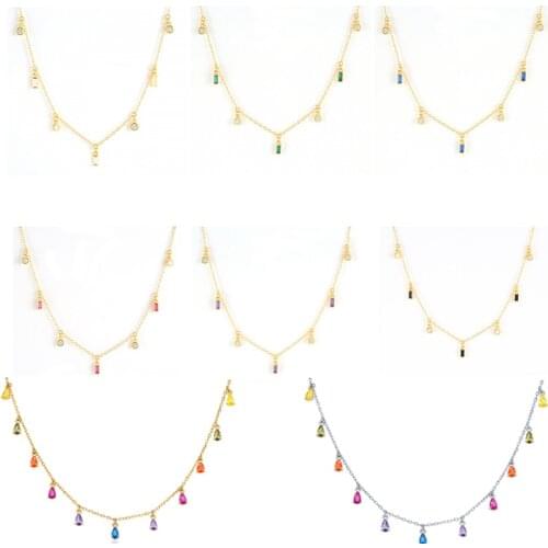 CANNER S925 Sterling Silver Pendant Necklace Rectangular Water Drop CZ Crystal Choker Necklace For Women collares para mujer