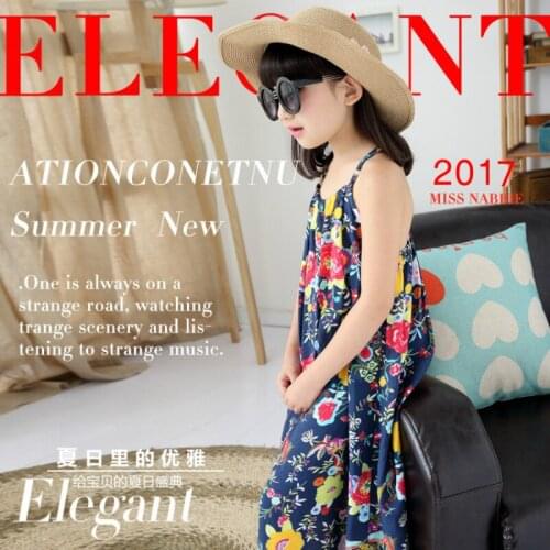 2017 Hot New children floral retro harness dress Girl summer dress kids teddy beach holiday dress 7-14years baby clothes