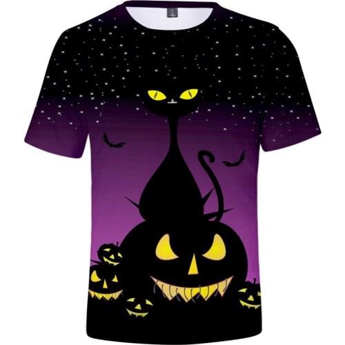 LUCKYFRIDAYF Fashion Halloween Cat and Pumpkin Funny 3d T Shirts Print Men/Women T-shirt Tops Short Sleeve 3D T-shirts Tee Shirt