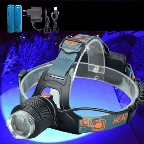 Powerful 2 LED Headlamp XPE blue white fishing frontal Flashlight Lampe Head Torch Lamp light Zoomable Focus For hunting camping