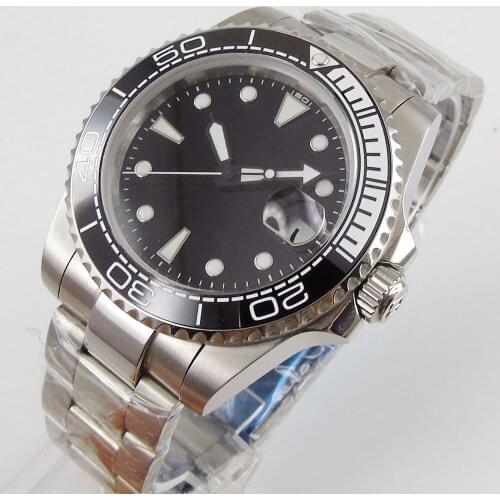 40mm Sapphire Glass MIYOTA 8215 Automatic Mens Watch black Dial oyster Strap Date Indicator Watch Case Wristwatch