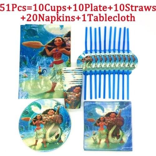 21/31/41/51Pcs Disney Moana Kids Birthday Party Decorations Disposable Tableware Set Paper Cups Plate Baby Shower Supplies