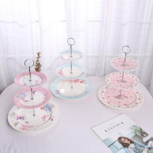 Brand New 6 Styles Ceramic Snack Tray with Three Layers Large Capacity Farmhouse European Style Multifunctional Fruit Plate