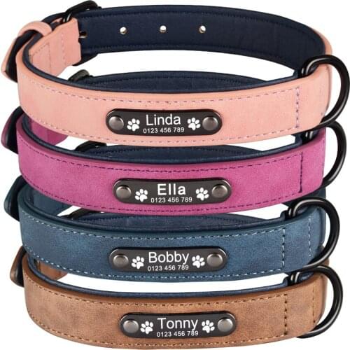 Personalized Leather Dog Collar Free Engraved Name ID Puppy Collar Tags Pet Supplies Dog Collar German Shepherd Puppy Safe