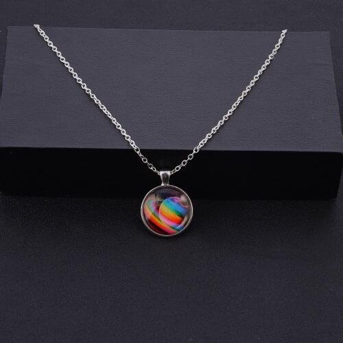 Solar System Earth Universe Planet Time Gem necklace Glass Faced Pendant Necklace Retro Sweater Necklace